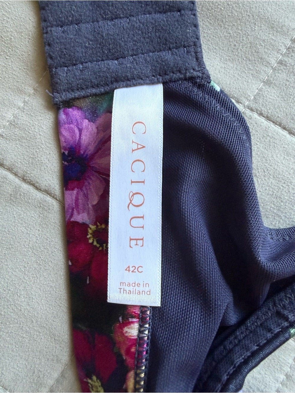 Cacique Floral Wireless Bra - Black with Purple & Pink Blooms - 42C Like New - Picture 3 of 7